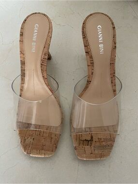 Gianni Bini Clear Band Cork Slide Sandals in Nude